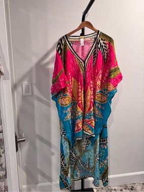Agua Bendita Pink Floral Rayon Caftan NWT